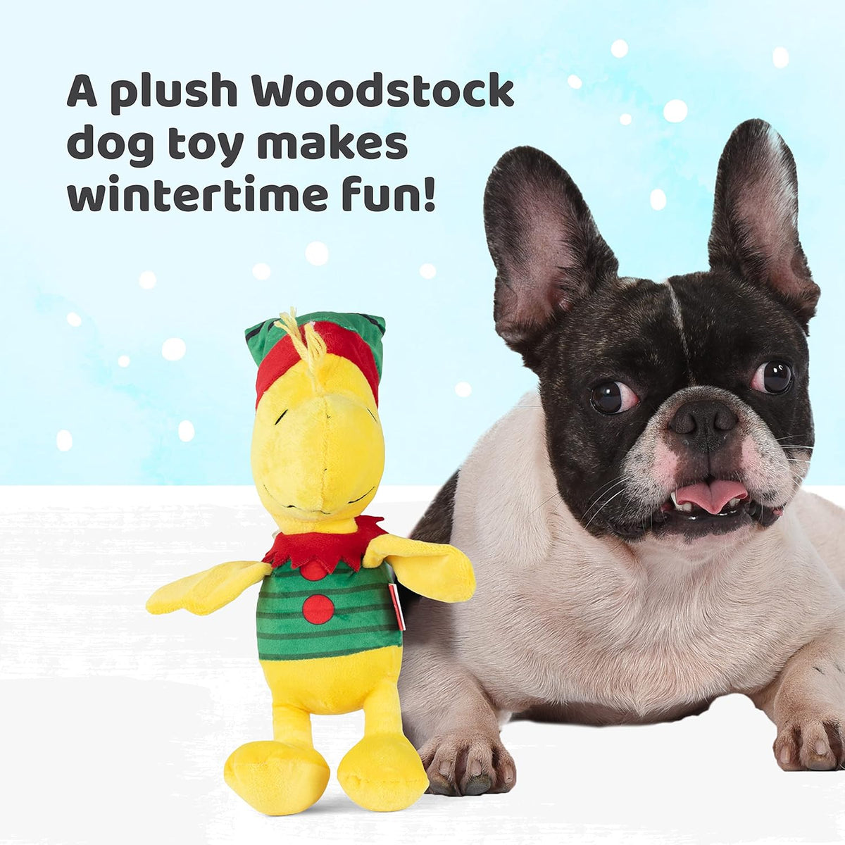 for Pets Comics 6" Holiday Woodstock Plush Elf Dog Toy | Small Squeaky Dog Toy, Yellow Dog Chew Toy | Woodstock Stuffed Animal Toy for Dogs Officially Licensed by Comics, (FF14017)